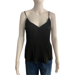 Express Womens Size M Black Spaghetti Strap Ruffle V-Neck Satiny Top Blouse